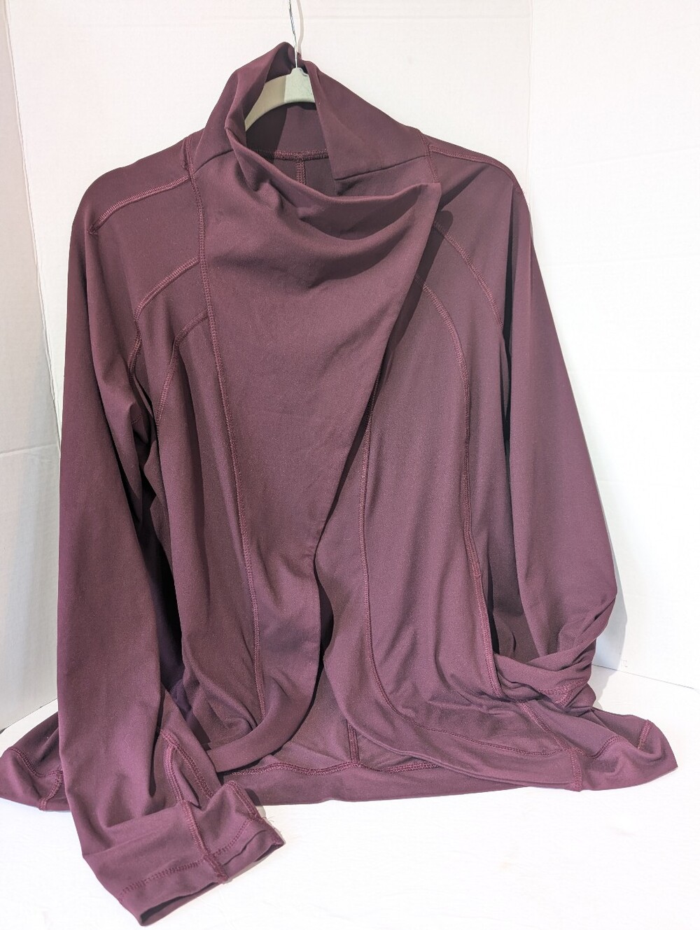 Rae Mode J3062 Women's Large Cowl Neck Asymmetrical Button Athleisu - Plum, Lg